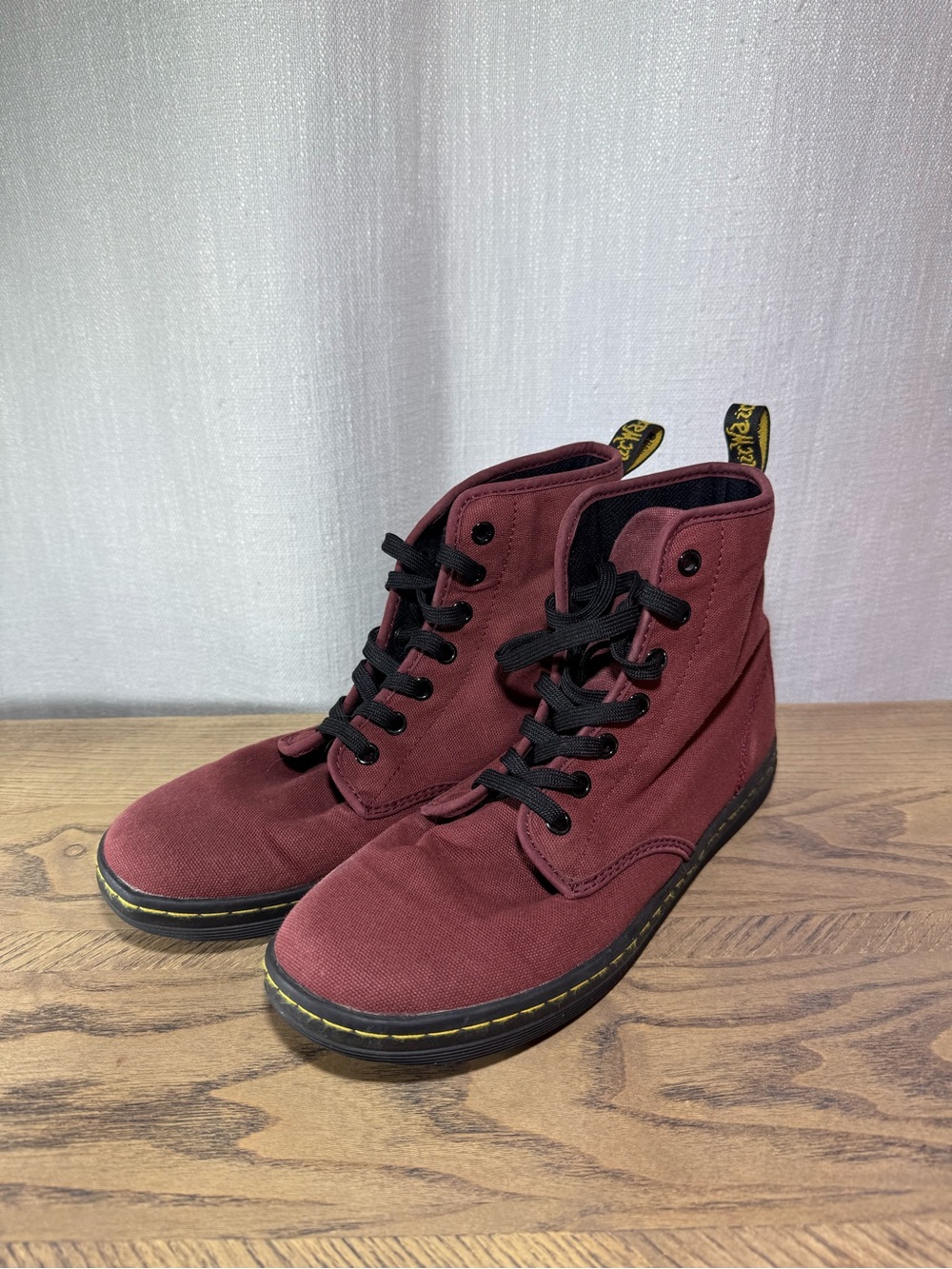 Dr. Martens Burgundy Canvas High-Top Sneakers with Black Laces